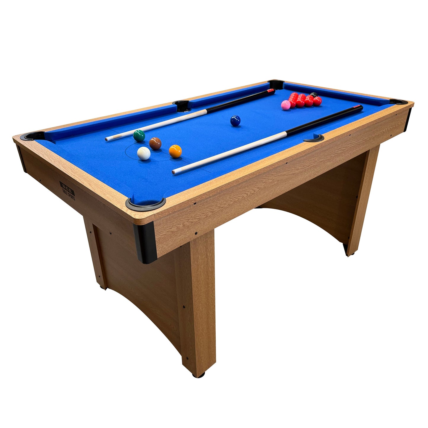 BCE 5ft Snooker/Pool Table - Oak Effect with Blue Cloth - Fixed Leg