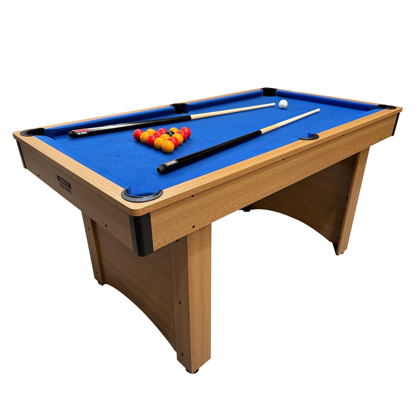 BCE 5ft Snooker/Pool Table - Oak Effect with Blue Cloth - Fixed Leg