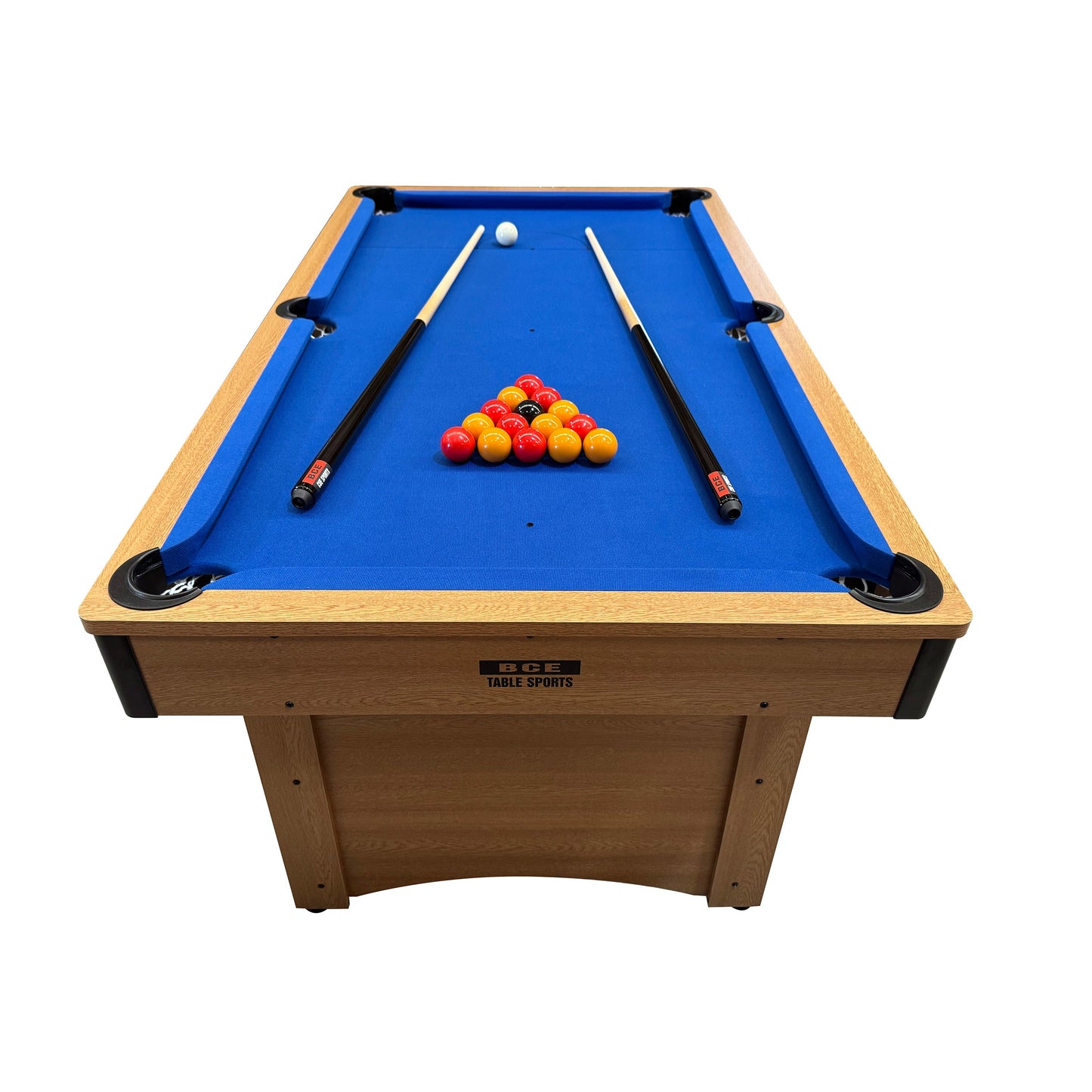 BCE 5ft Snooker/Pool Table - Oak Effect with Blue Cloth - Fixed Leg