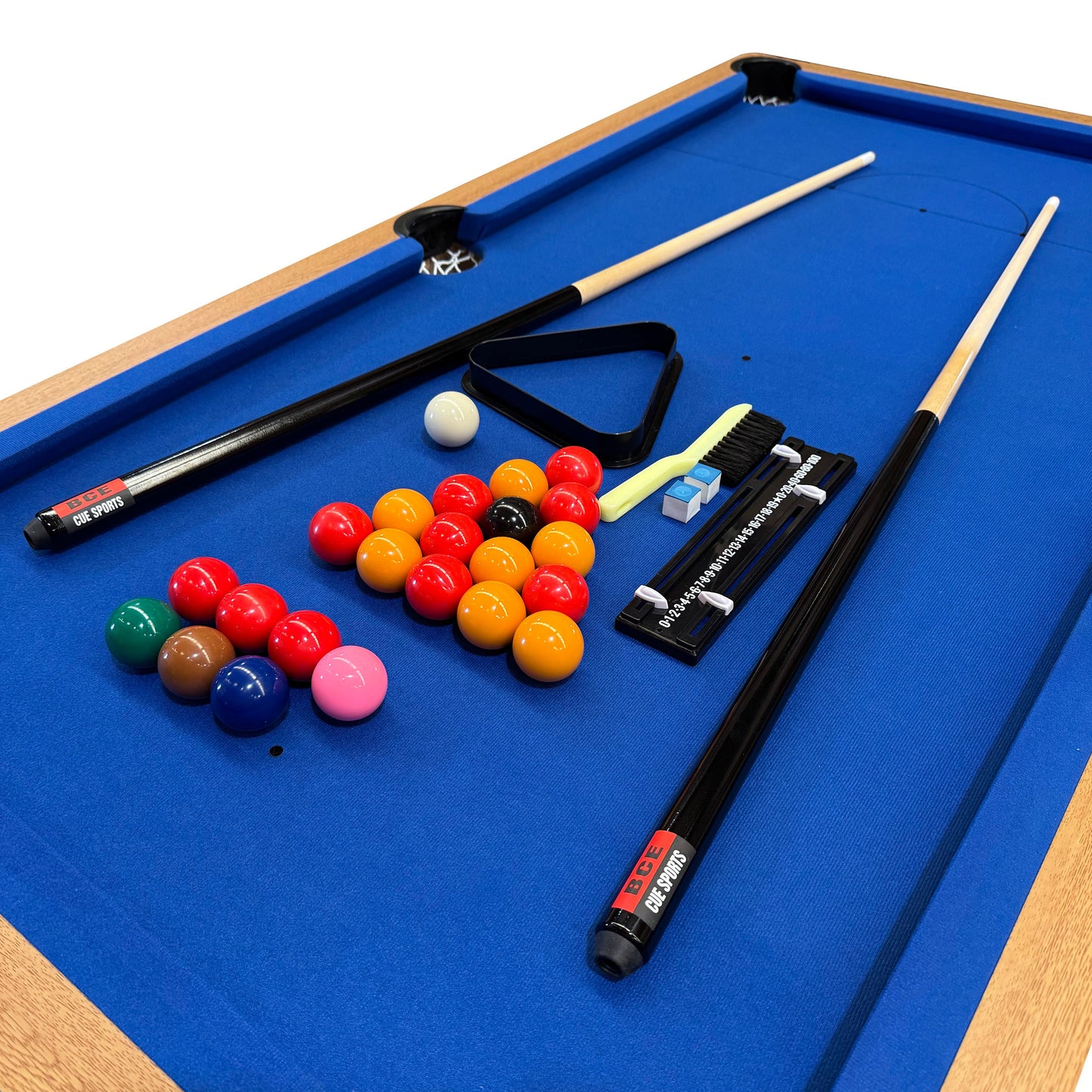 BCE 5ft Snooker/Pool Table - Oak Effect with Blue Cloth - Fixed Leg