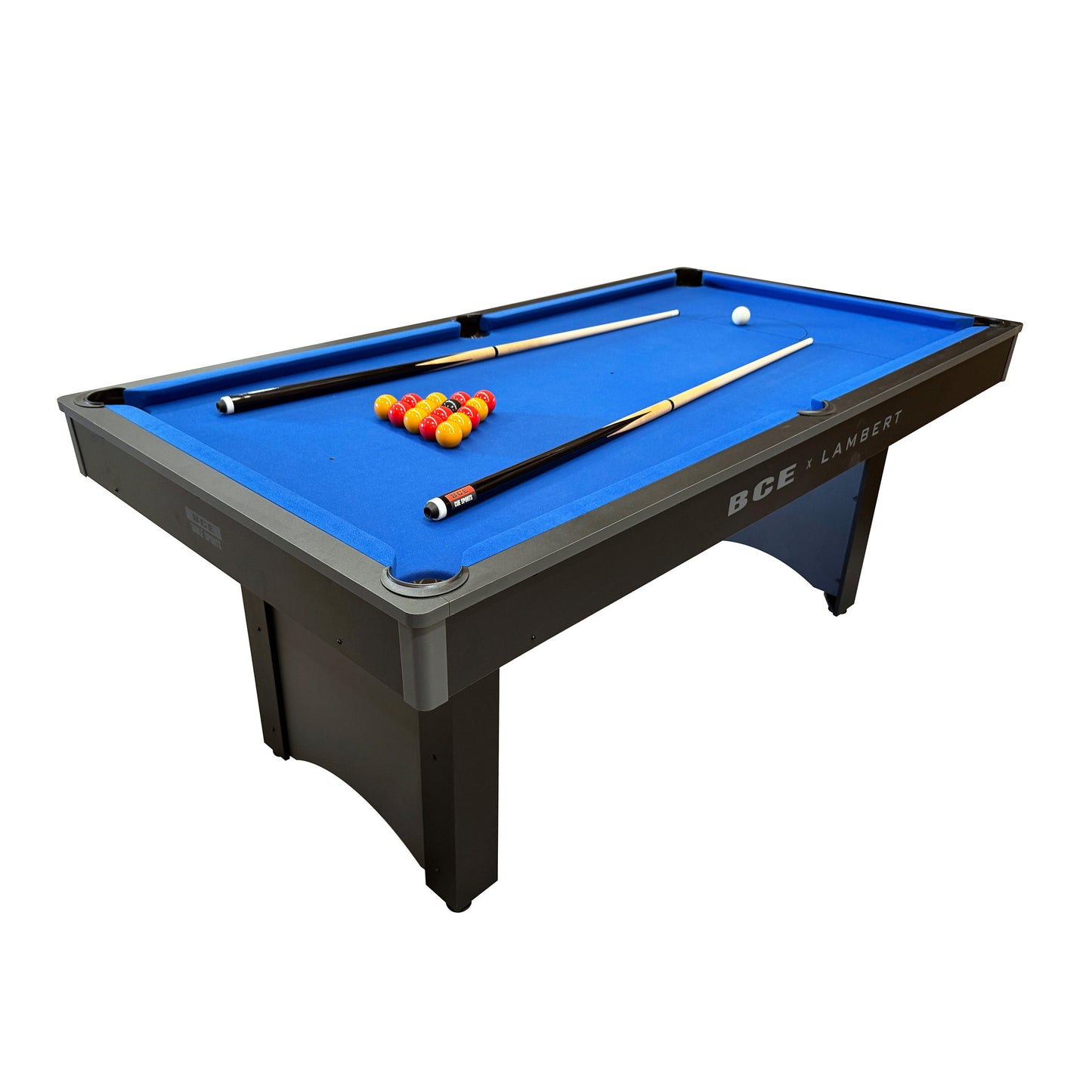 BCE 6ft Snooker/Pool Table - Black/Grey Effect with Blue Cloth - Fixed Leg