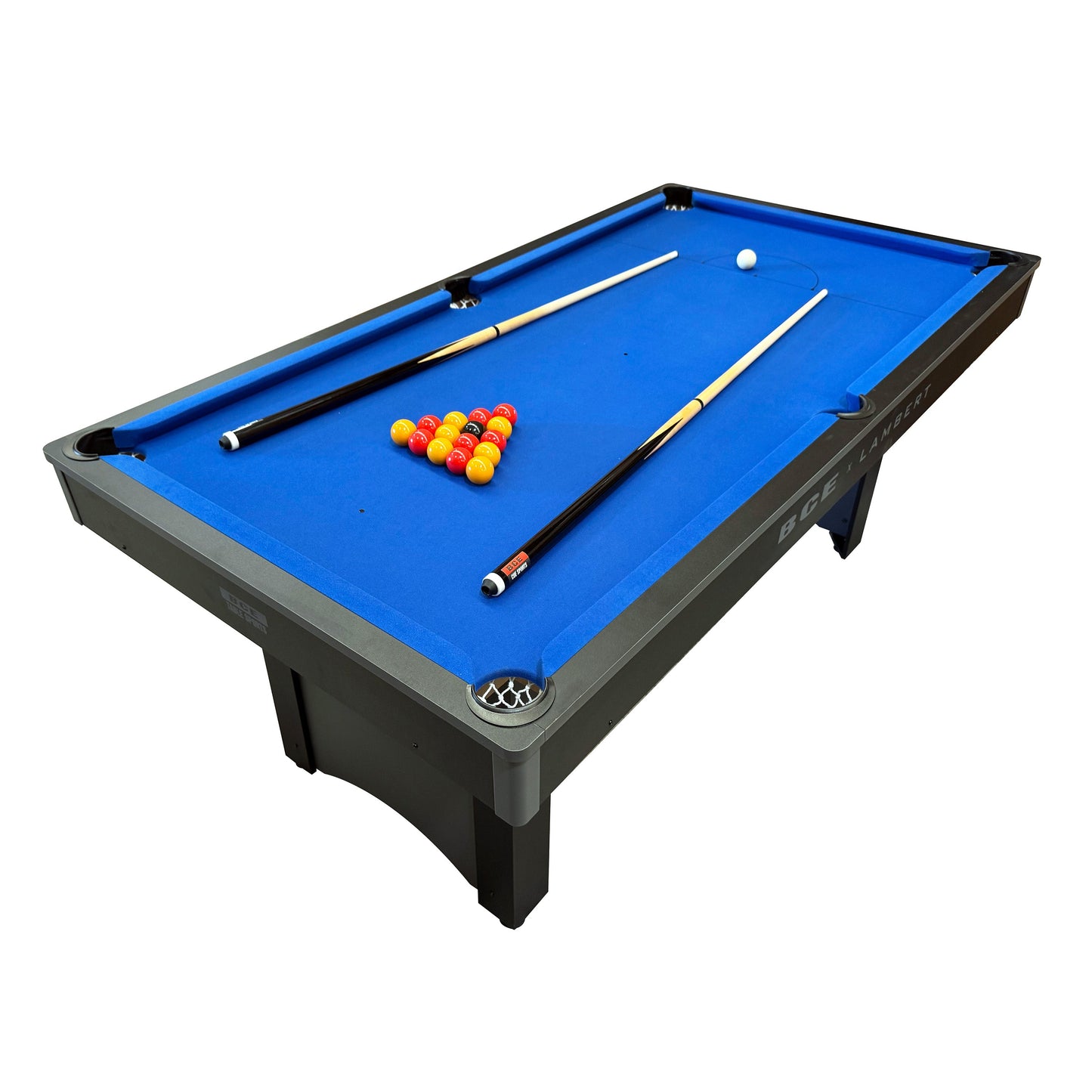 BCE 6ft Snooker/Pool Table - Black/Grey Effect with Blue Cloth - Fixed Leg
