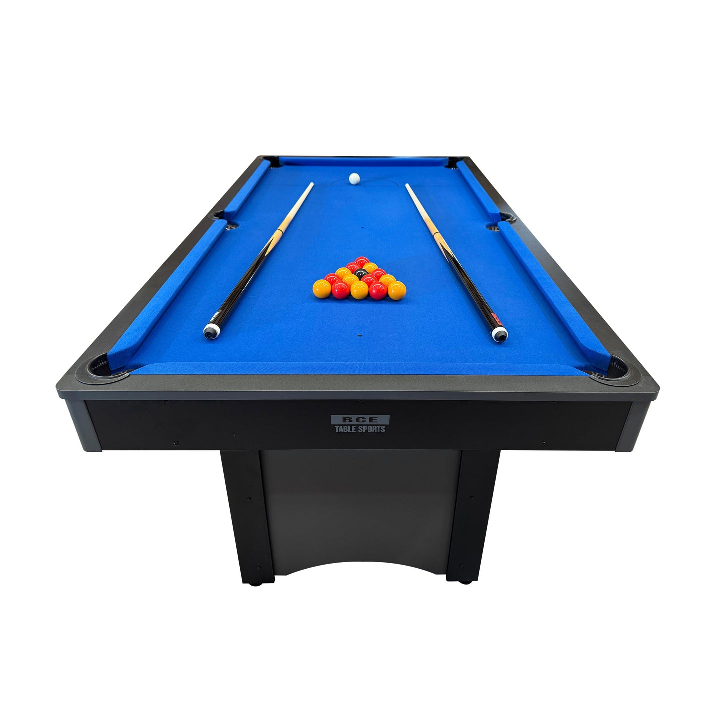 BCE 6ft Snooker/Pool Table - Black/Grey Effect with Blue Cloth - Fixed Leg