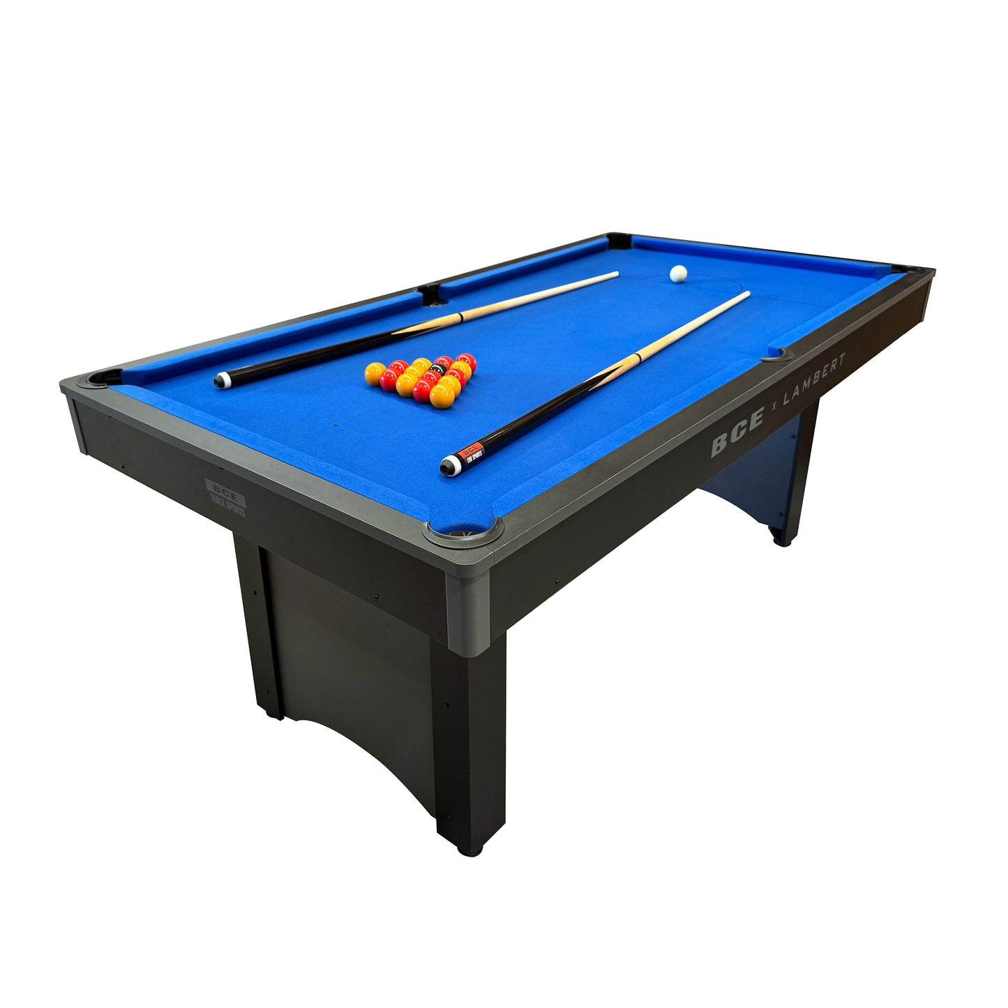 BCE 6ft Snooker/Pool Table - Black/Grey Effect with Blue Cloth - Fixed Leg