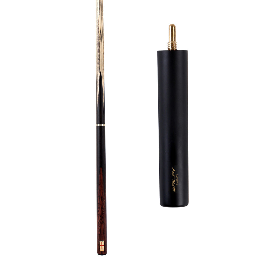 Riley England 3 Piece Snooker Cue - 3/4 Cut Cue - Layered Ebonised Black Wood Butt - 9.5mm Tip - 145cm - Black/ Dark Brown
