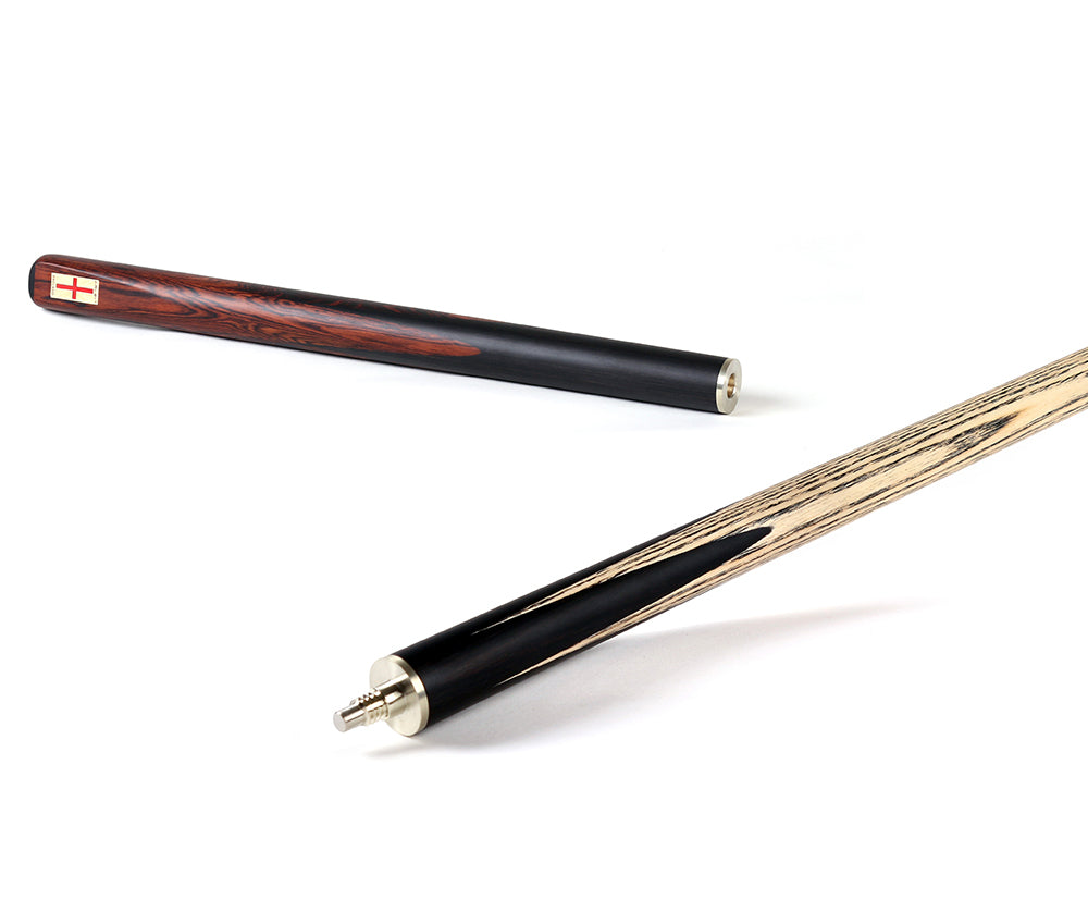 Riley England 3 Piece Snooker Cue - 3/4 Cut Cue - Layered Ebonised Black Wood Butt - 9.5mm Tip - 145cm - Black/ Dark Brown