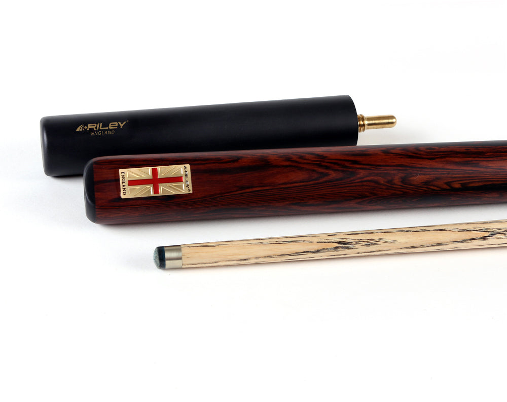 Riley England 3 Piece Snooker Cue - 3/4 Cut Cue - Layered Ebonised Black Wood Butt - 9.5mm Tip - 145cm - Black/ Dark Brown