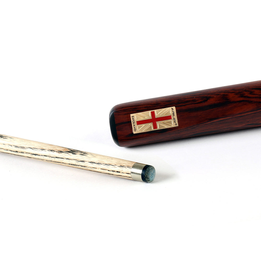 Riley England 3 Piece Snooker Cue - 3/4 Cut Cue - Layered Ebonised Black Wood Butt - 9.5mm Tip - 145cm - Black/ Dark Brown