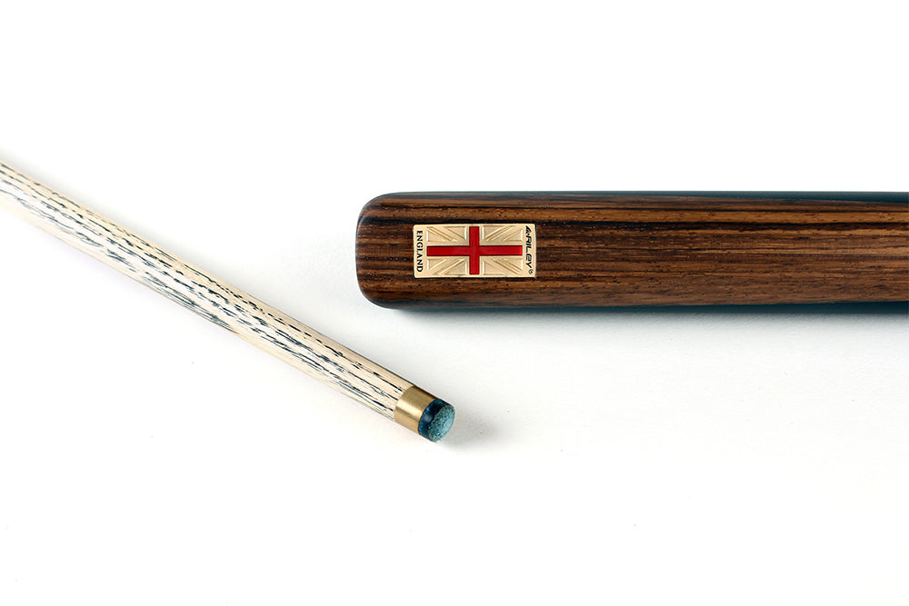 Riley England 3 Piece Snooker Cue - 3/4 Cut Cue - Layered Ebonised Blackwood Butt - 9.5mm Tip - 145cm - Black/ Dark Wood