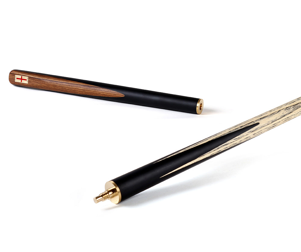 Riley England 3 Piece Snooker Cue - 3/4 Cut Cue - Layered Ebonised Blackwood Butt - 9.5mm Tip - 145cm - Black/ Dark Wood