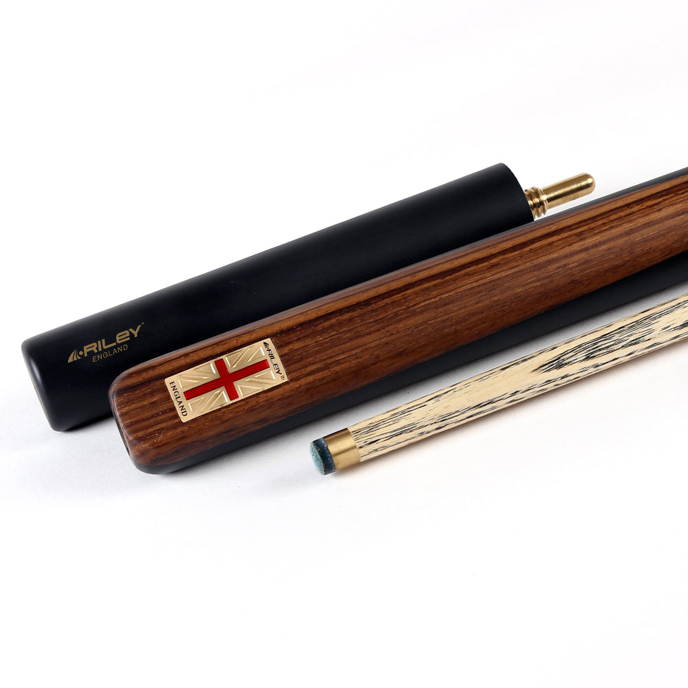 Riley England 3 Piece Snooker Cue - 3/4 Cut Cue - Layered Ebonised Blackwood Butt - 9.5mm Tip - 145cm - Black/ Dark Wood