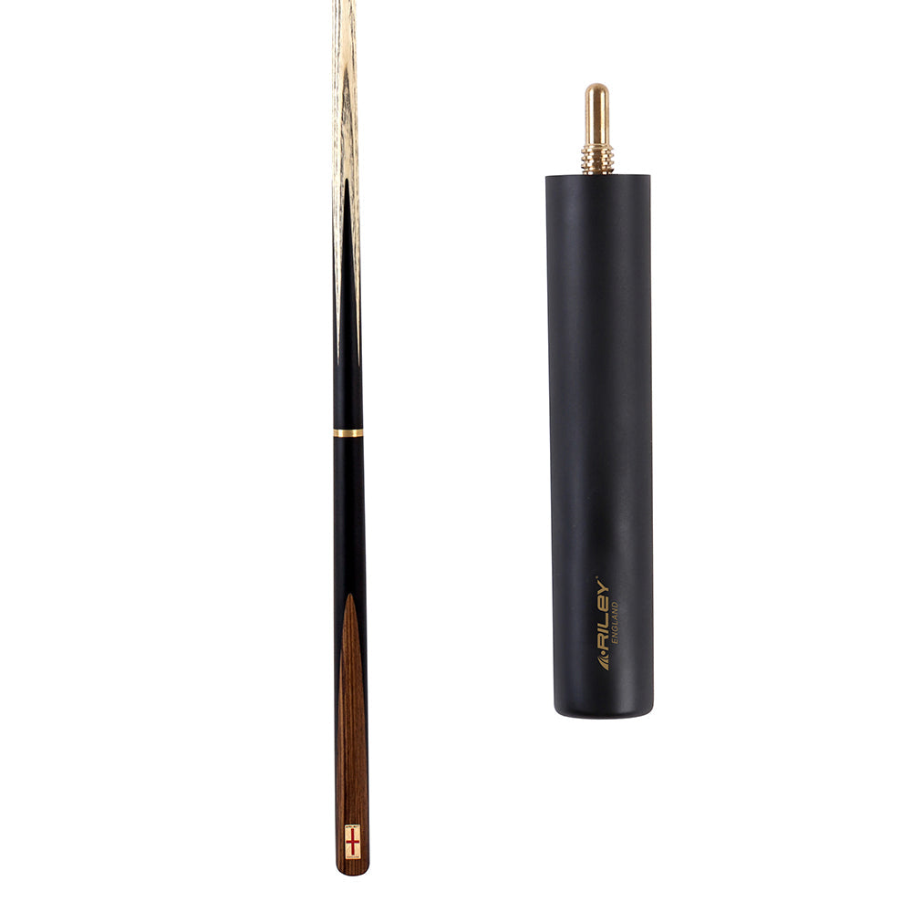 Riley England 3 Piece Snooker Cue - 3/4 Cut Cue - Layered Ebonised Blackwood Butt - 9.5mm Tip - 145cm - Black/ Dark Wood
