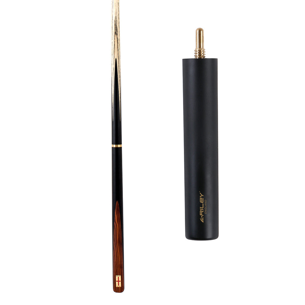 Riley England 3 Piece Snooker Cue - 3/4 Cut- Layered Ebonised Black Wood Butt - 9.5mm Tip - 145cm - Black/Brown Wood
