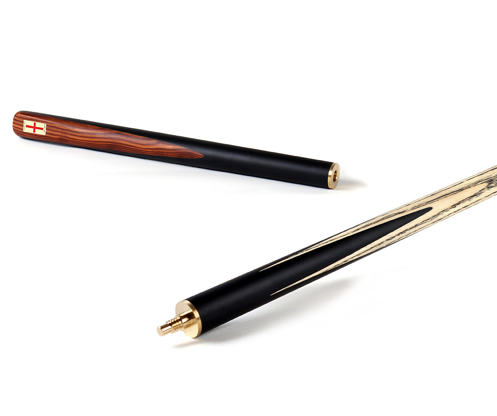 Riley England 3 Piece Snooker Cue - 3/4 Cut- Layered Ebonised Black Wood Butt - 9.5mm Tip - 145cm - Black/Brown Wood