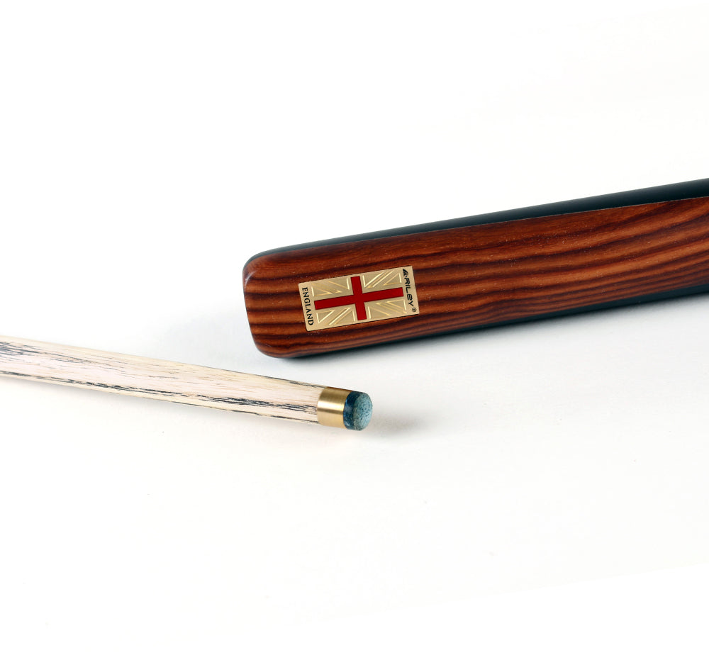 Riley England 3 Piece Snooker Cue - 3/4 Cut- Layered Ebonised Black Wood Butt - 9.5mm Tip - 145cm - Black/Brown Wood