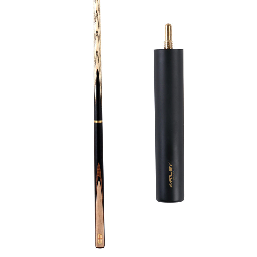 Riley England 3 Piece Snooker Cue - 3/4 Cut Cue - Layered Ebonised Black Wood Butt - 9.5mm Tip - 145cm - Black/ Maple Wood