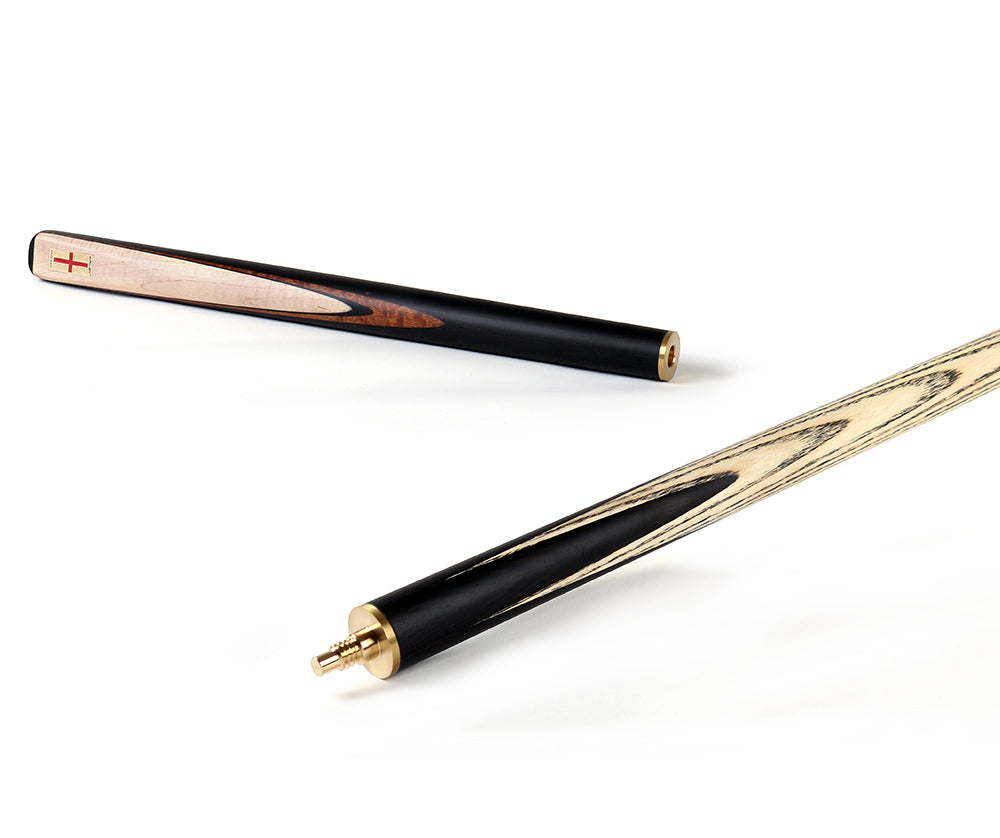 Riley England 3 Piece Snooker Cue - 3/4 Cut Cue - Layered Ebonised Black Wood Butt - 9.5mm Tip - 145cm - Black/ Maple Wood