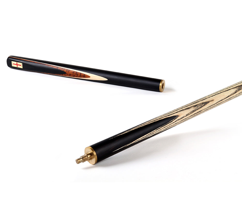 Riley England 3 Piece Snooker Cue - 3/4 Cut Cue - Layered Ebonised Black Wood Butt - 9.5mm Tip - 145cm - Black/ Dark Wood/ Maple