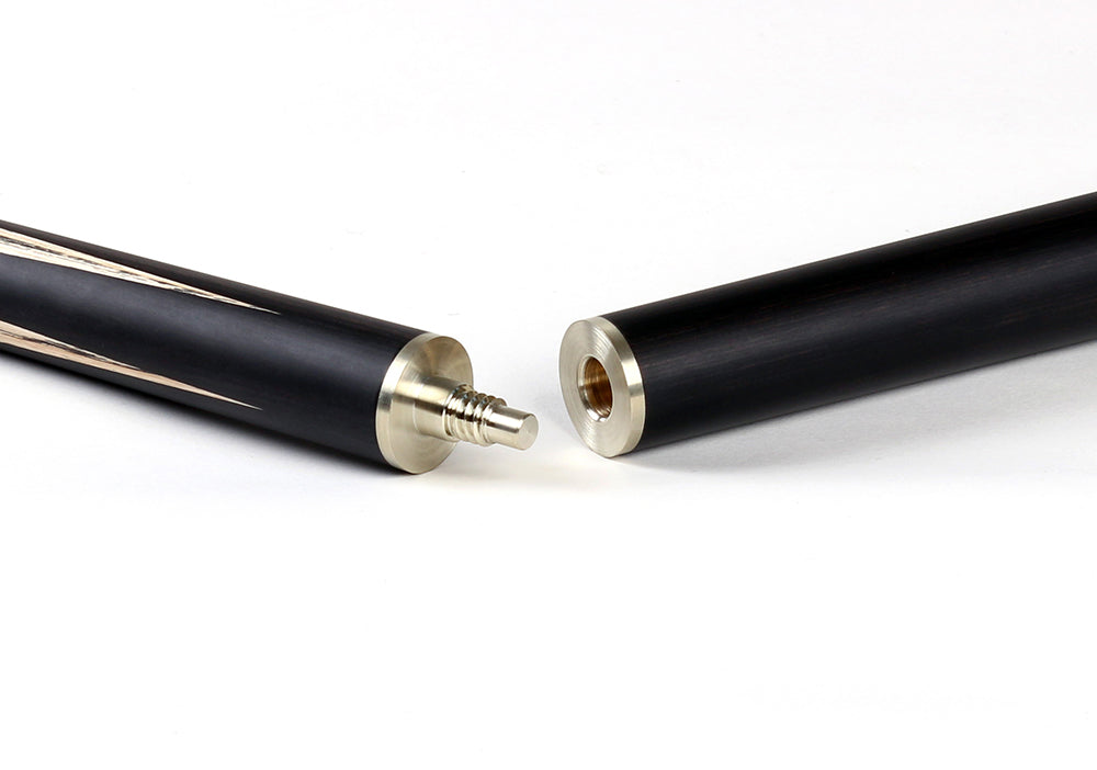 Riley England 3 Piece Snooker Cue - 3/4 Cut Cue - Layered Ebonised Black Wood Butt - 9.5mm Tip - 145cm - Black/ Dark Brown