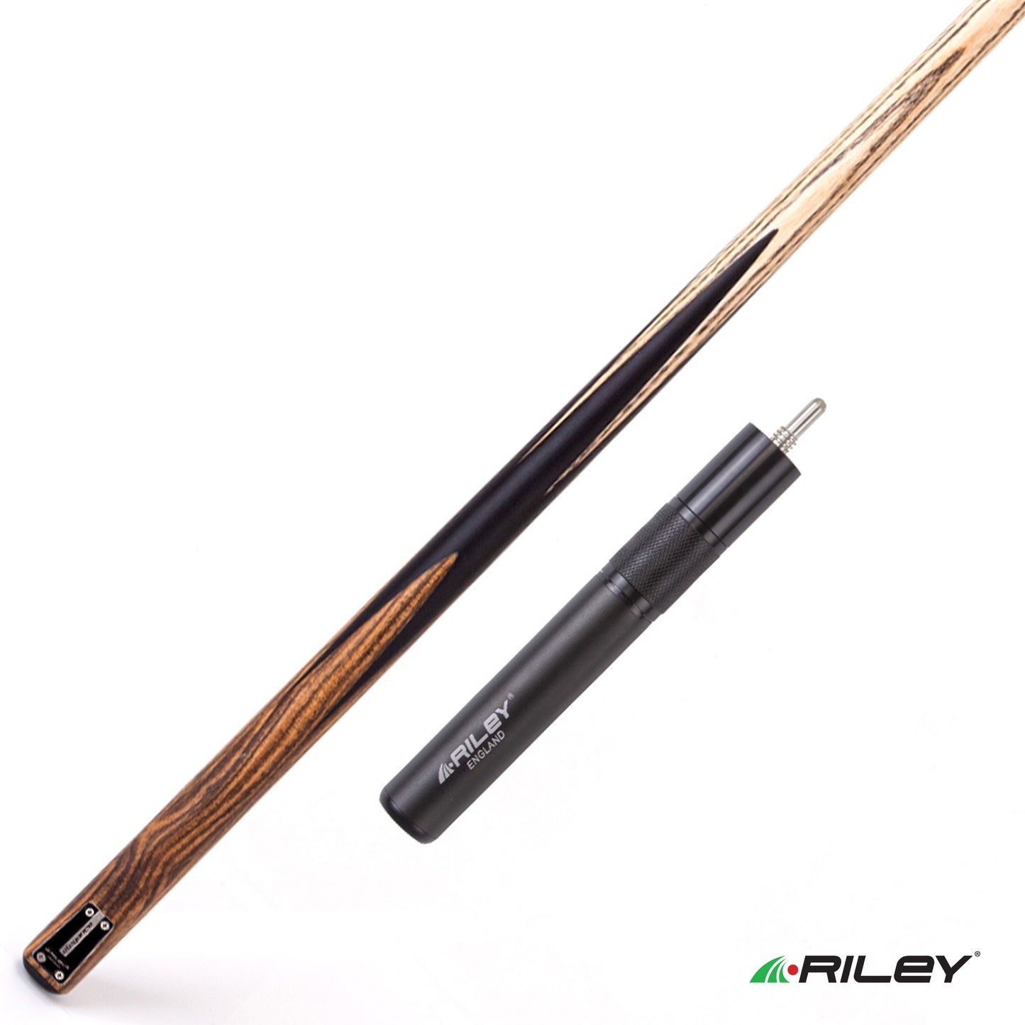 Riley Elegance - 1 Piece Snooker Cue and Hard Case - 1 Piece Cue - Ebony Butt- 9.5mm Laminated Tip - 145cm - Black/ Natural Golden Sandal 360˚ Splicing