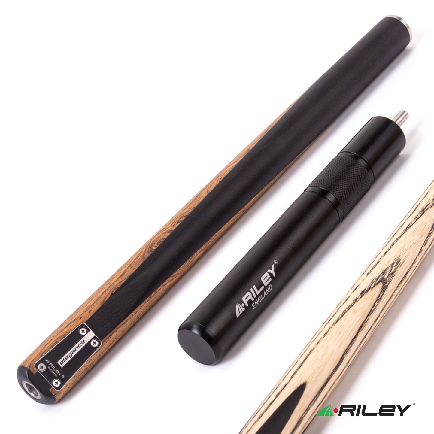 Riley Elegance - 3 Piece Snooker Cue - 3/4 Cut Cue - Layered Ebonised Black Wood Butt - 9.5mm Laminated Tip - 145cm - Black/ Natural Golden Sandal Wood Side Splicing