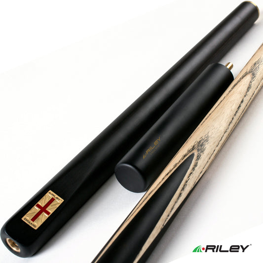 Riley England 3 Piece English Pool Cue - 3/4 Cut Cue - 9mm Tip - 145cm - Black/Ash