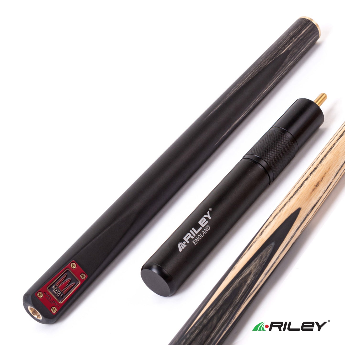 Riley Royal Series - 3 - 3 Piece Snooker Cue - 3/4 Cut - Layered Ebonised Black Wood Butt - 9.5mm Tip - 145cm - Black/ Grey/ Natural