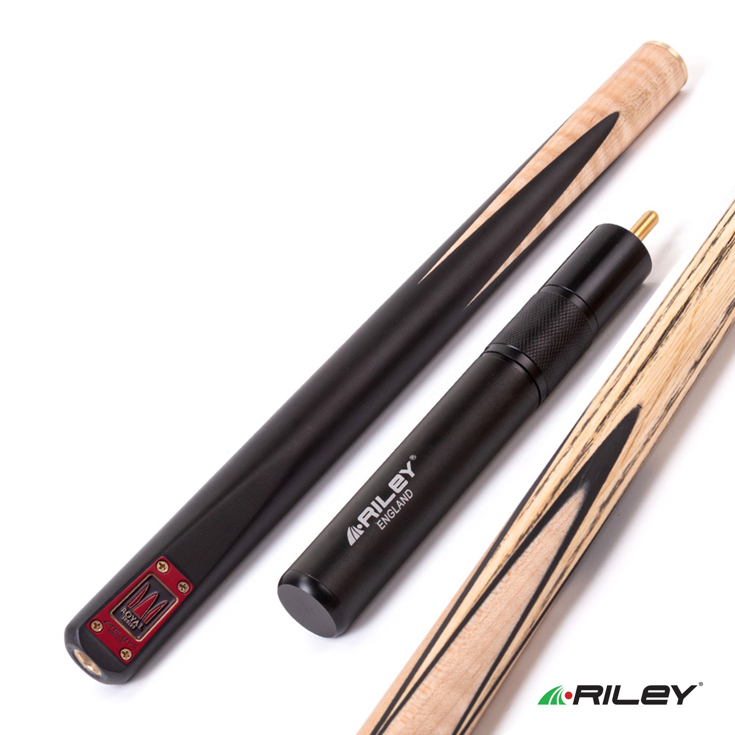 Riley Royal Series - 1 - 3 Piece Snooker Cue - 3/4 Cut - Layered Ebonised Black Wood Butt - 9.5mm Tip - 145cm - Black/ Natural Birds Eye Maple Wood