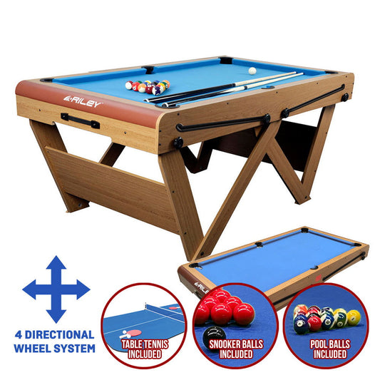 Riley 'W' Series 2 in 1 6ft Fold Flat Pool/Snooker Table - bcetablesports24 - 
